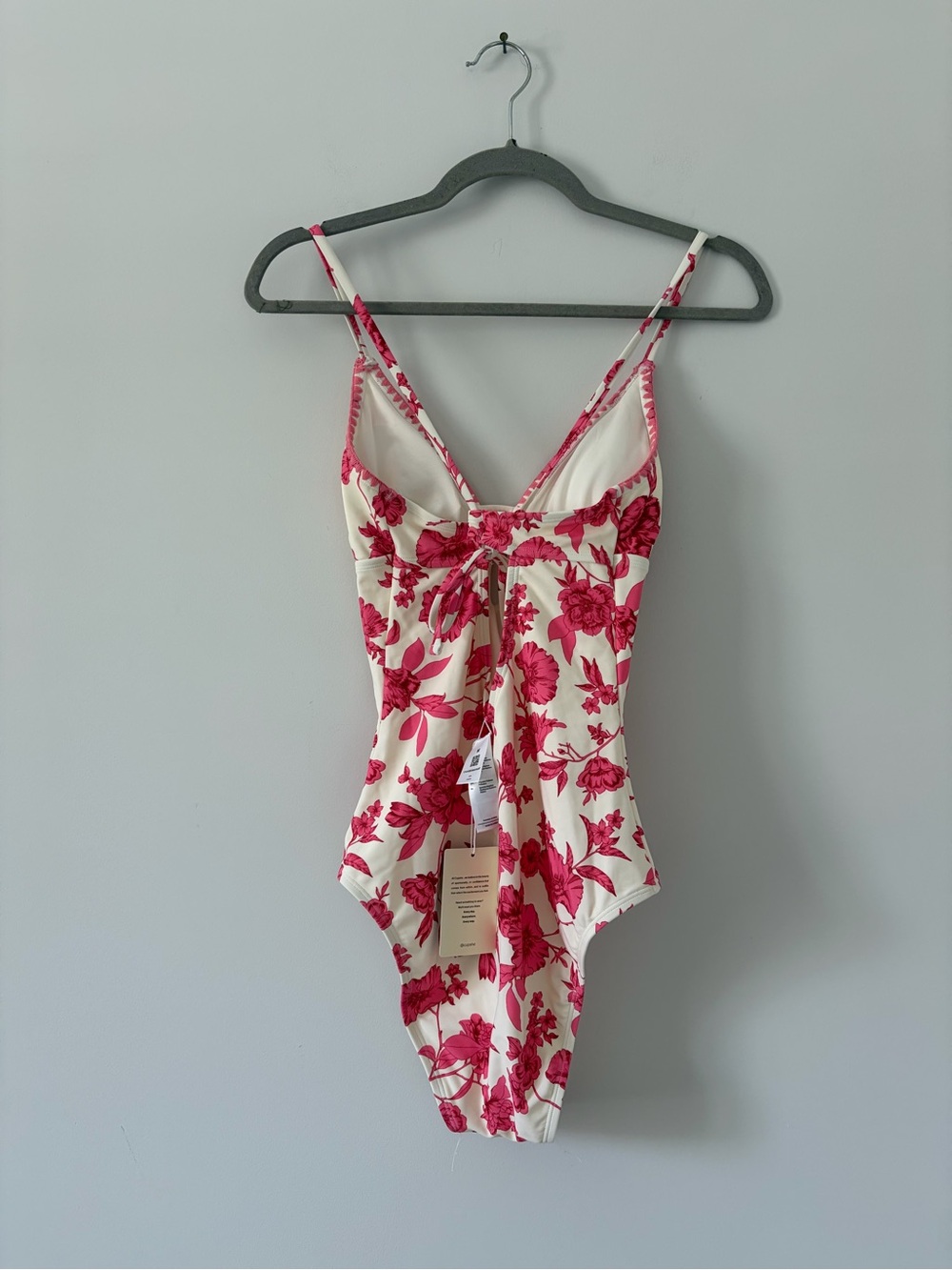 Cupshe Act of Self Love Beige Pink Floral Tie Back One Piece Swimsuit Medium - Picture 7 of 10
